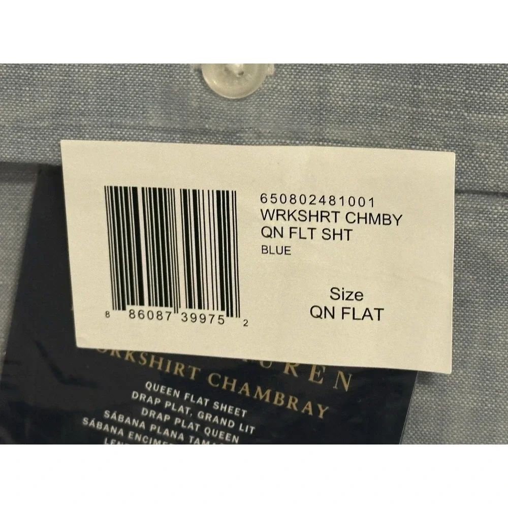 NWT RALPH LAUREN  Workshirt Chambray 2pc FLAT ONLY SHEETS QUEEN BED‎ $490